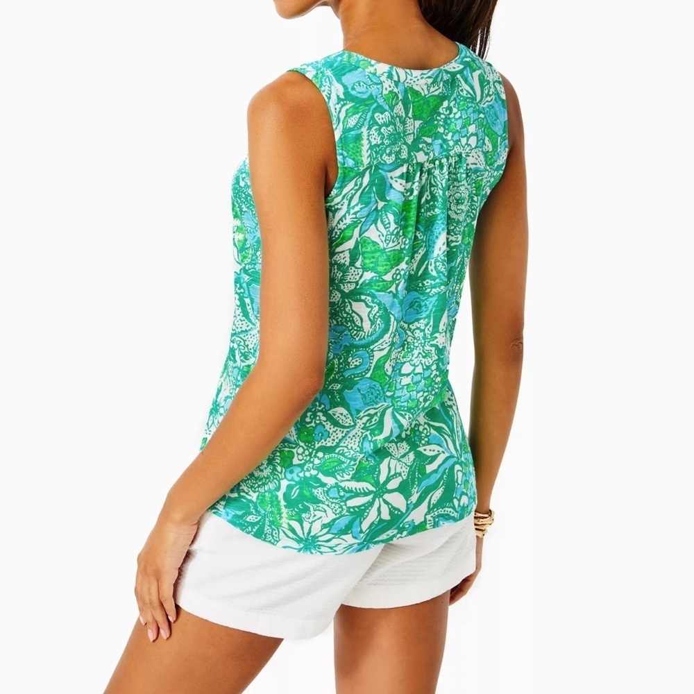 Lilly Pulitzer NWT Dev Knit Tank in Botanical Green Safari Sangria - Picture 3 of 9